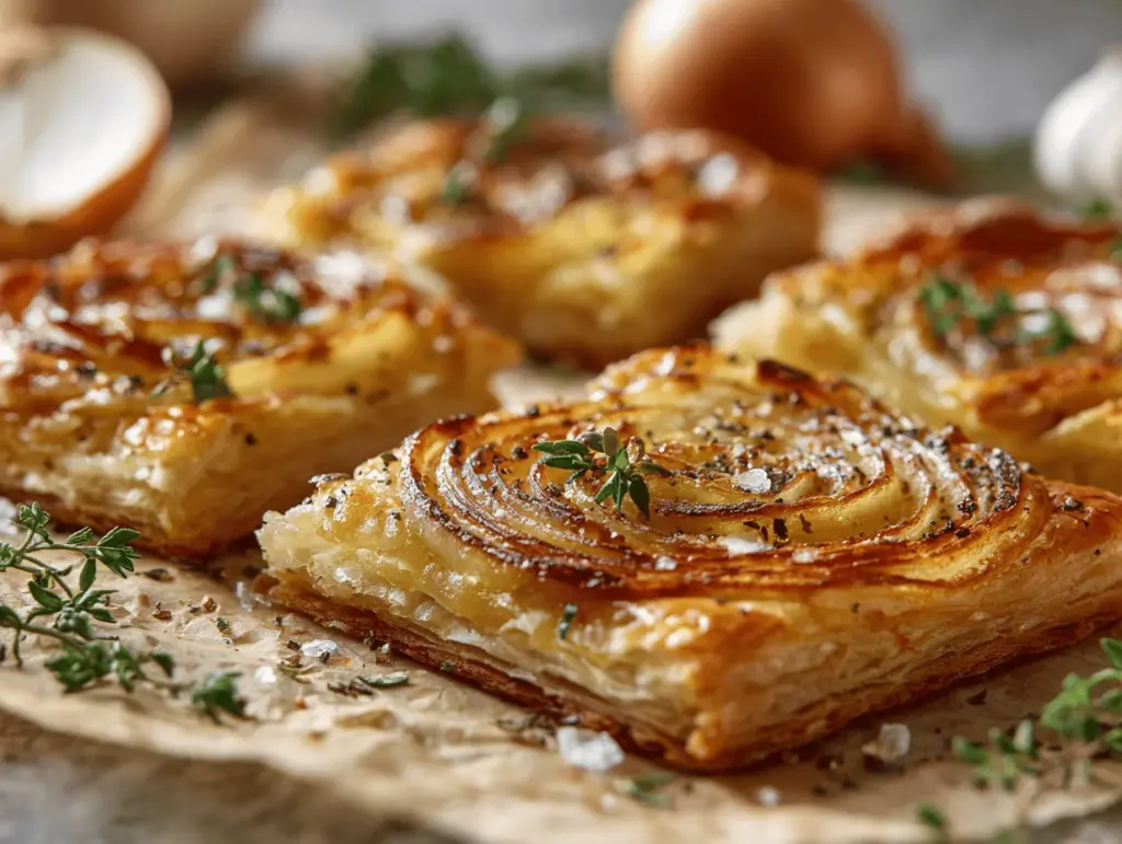 caramelized onion potato thyme slab pie - featured image