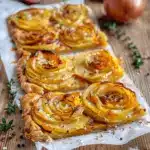 caramelized potato onion puff pastry tart - featured image