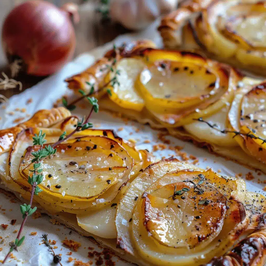 caramelized potato onion puff pastry tart preparation steps