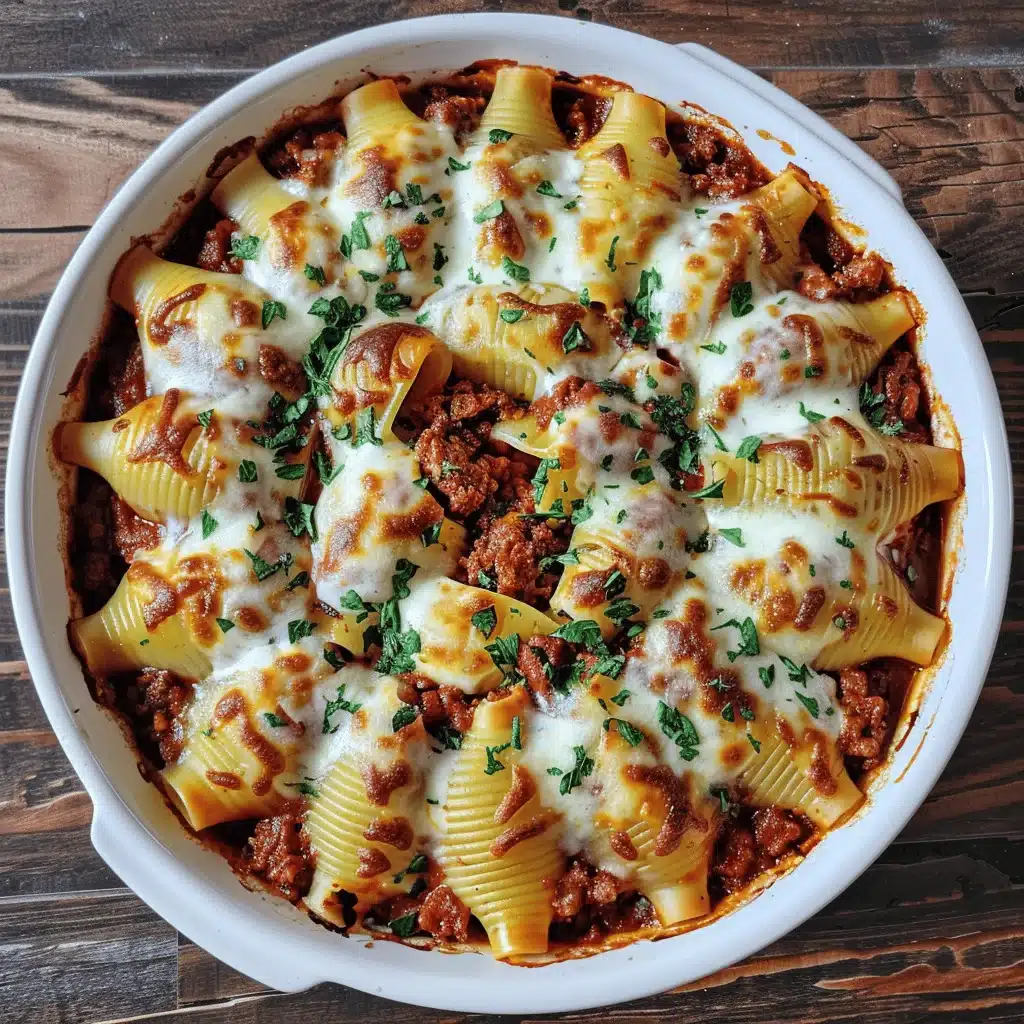 cheesy beef and ricotta stuffed shells pie - featured image
