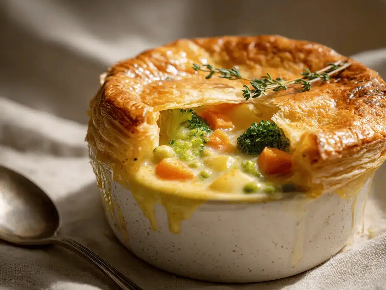 Cheesy Broccoli Potato Soup Pot Pie preparation steps