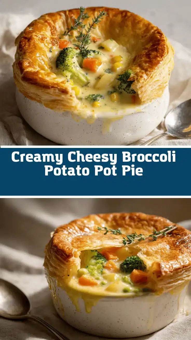 Cheesy Broccoli Potato Soup Pot Pie recipe