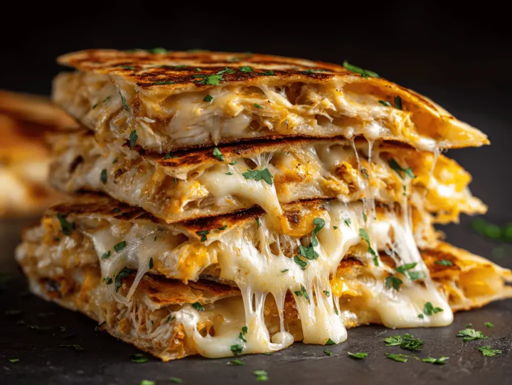cheesy garlic chicken quesadilla pie - featured image