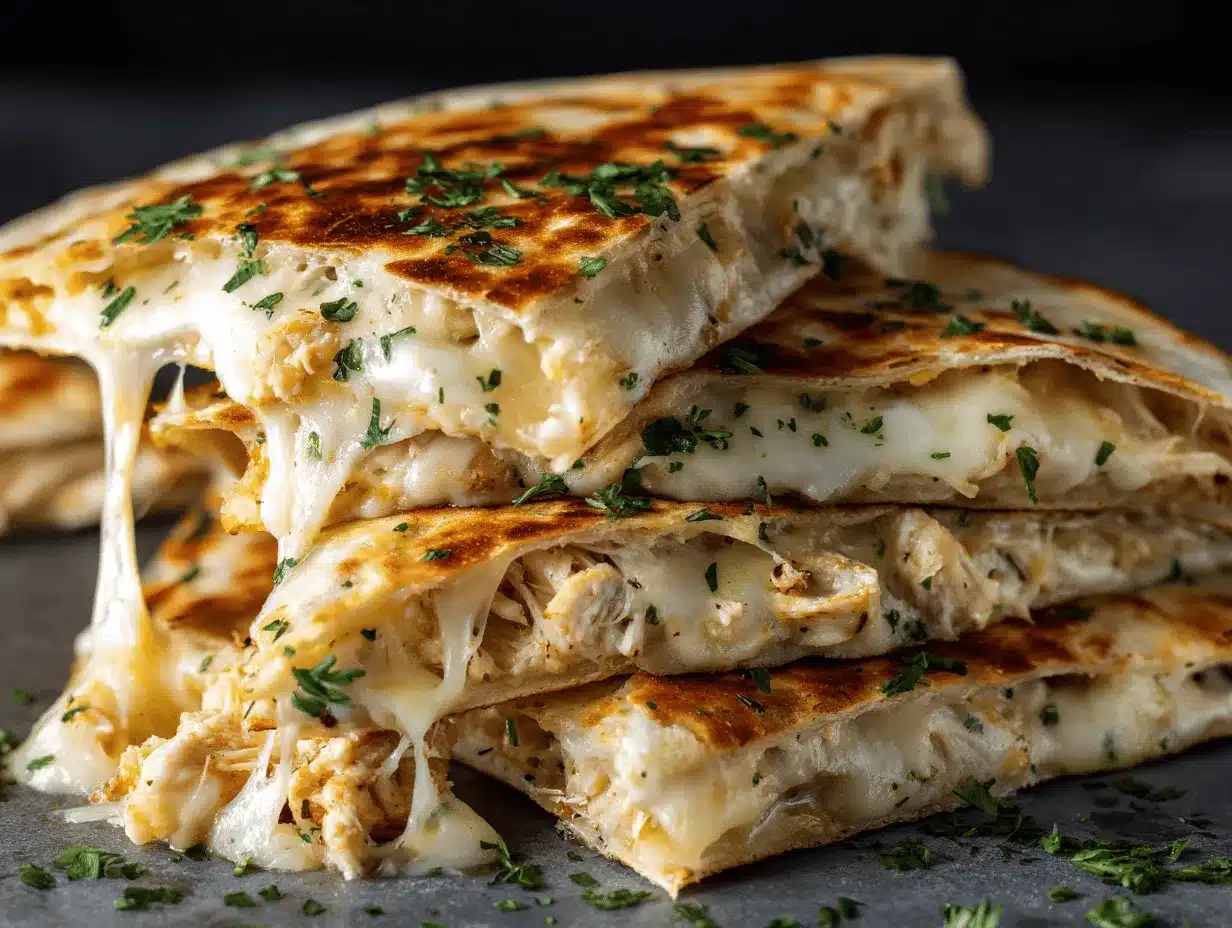 cheesy garlic chicken quesadilla pie preparation steps