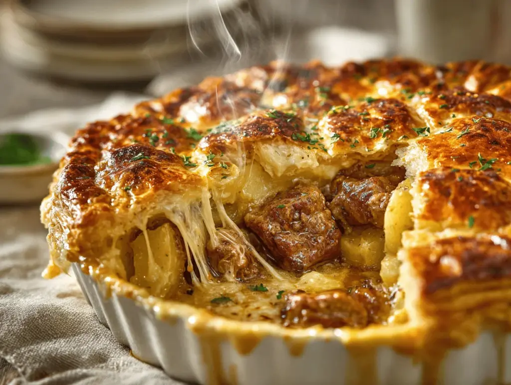 cheesy steak and potato pie - featured image