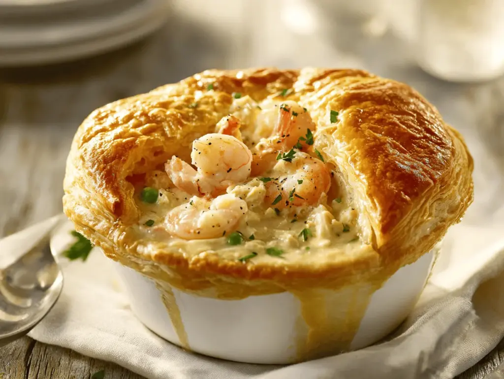 creamy crab and shrimp seafood pot pie - featured image