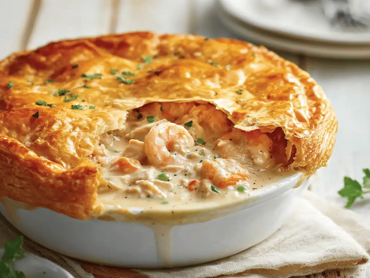 creamy crab and shrimp seafood pot pie preparation steps