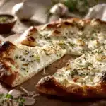 creamy roasted garlic white pizza pie - featured image