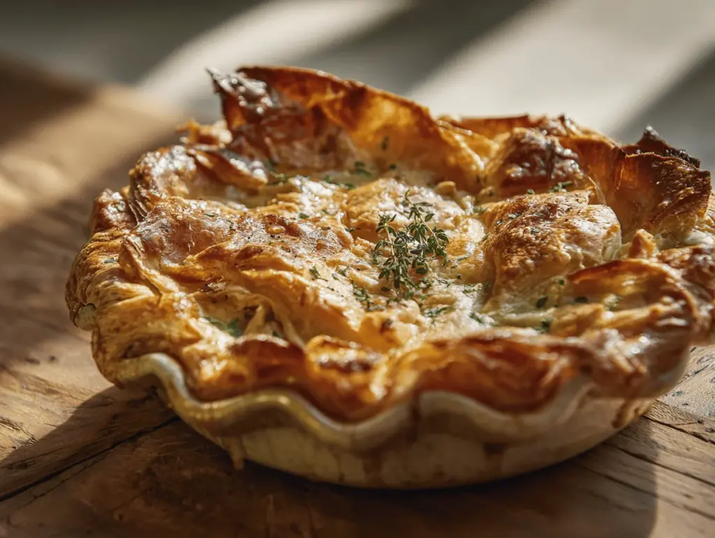 crispy onion herb pot pie - featured image