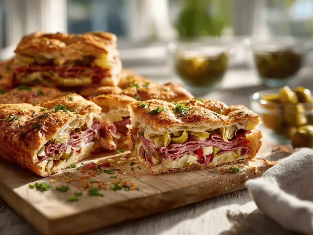 Muffaletta Sandwich Slab Pie - featured image