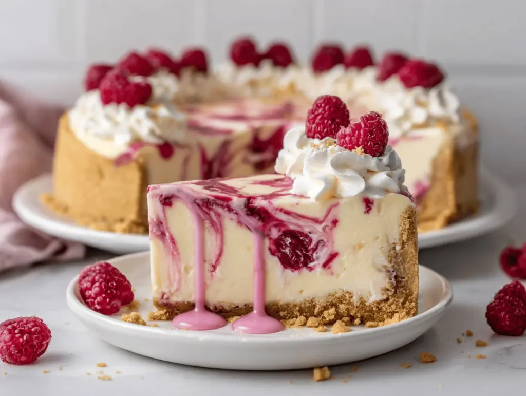 No Bake Raspberry Swirl Cheesecake Pie - featured image