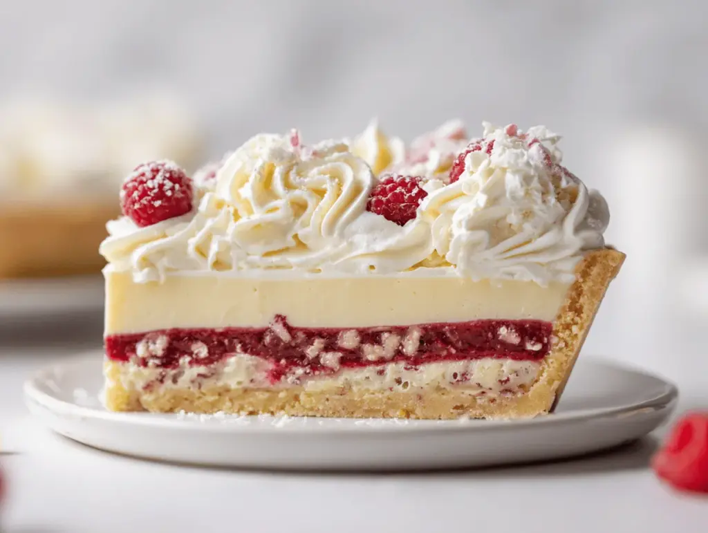 white chocolate raspberry cream pie - featured image