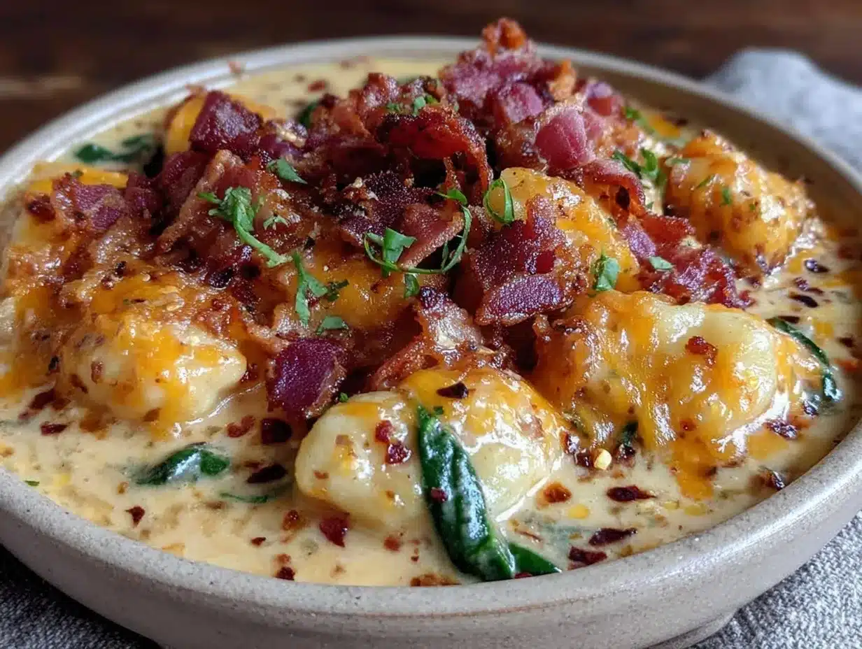 creamy bacon cheddar gnocchi soup preparation steps