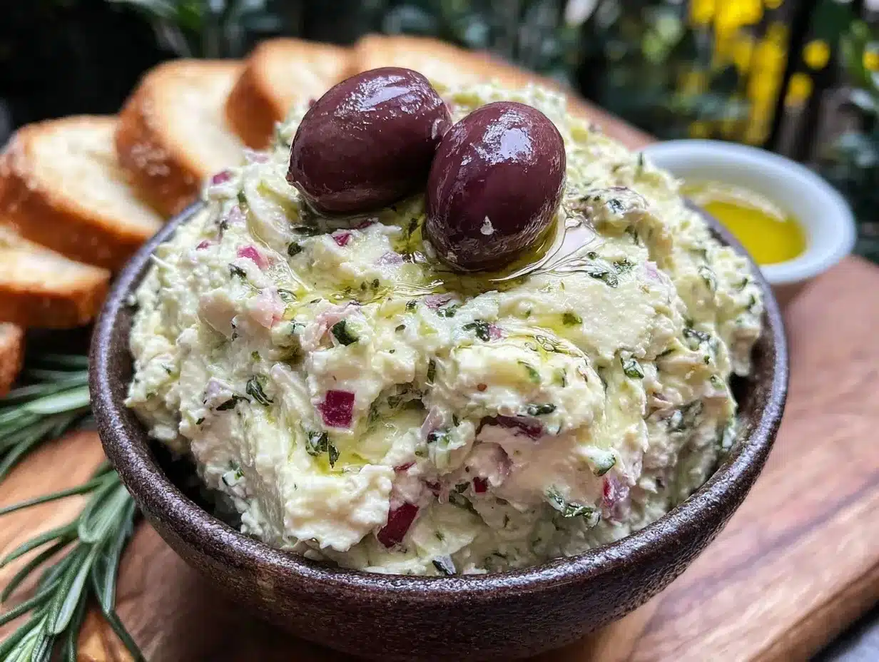 Creamy Feta and Green Olive Spread preparation steps