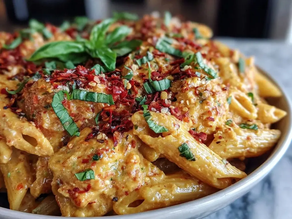 creamy vegan tomato basil pasta - featured image