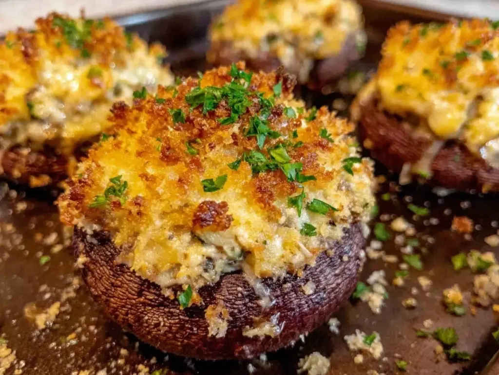crispy spinach stuffed mushrooms - featured image