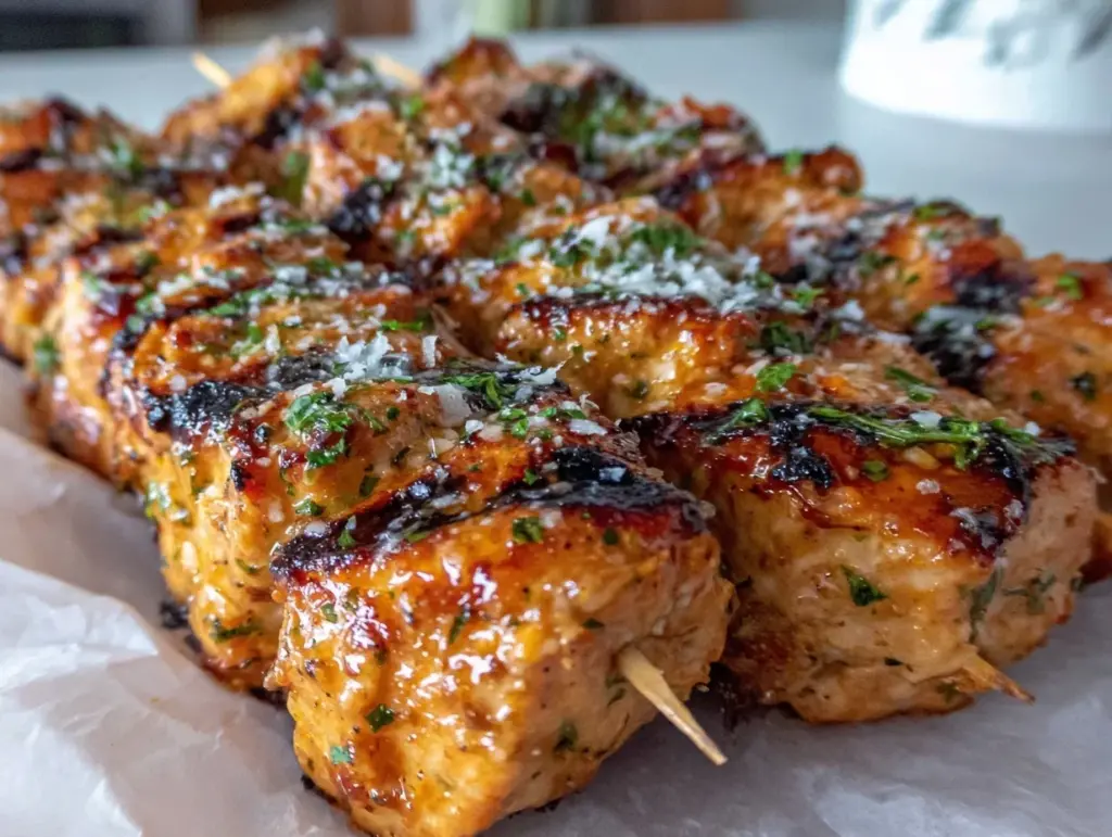 garlic parmesan chicken skewers - featured image