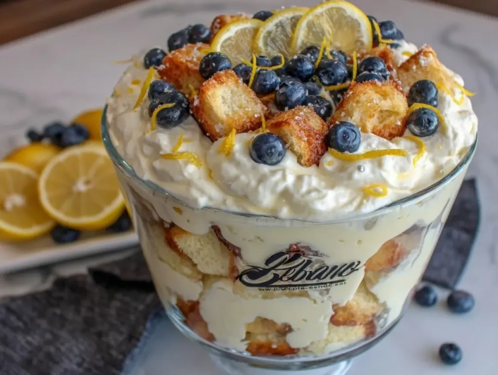 lemon blueberry cheesecake trifle - featured image
