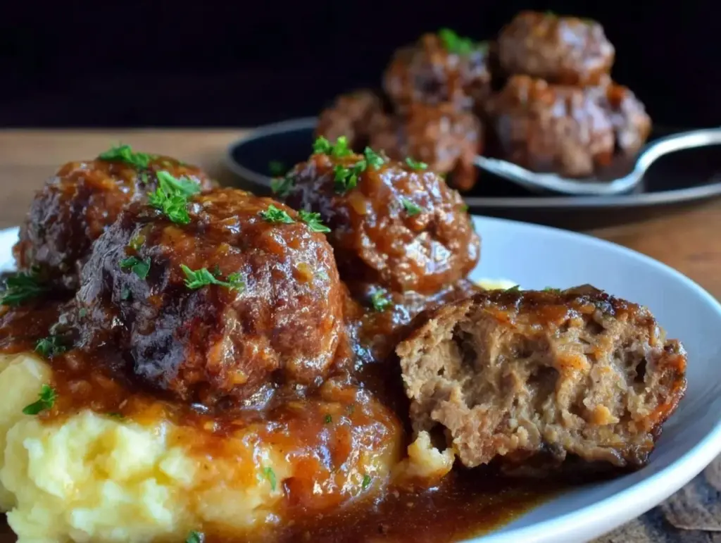 slow cooker Salisbury steak meatballs - featured image