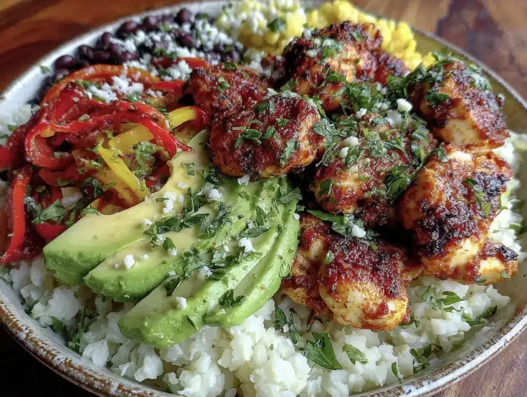 cauliflower rice burrito bowl - featured image