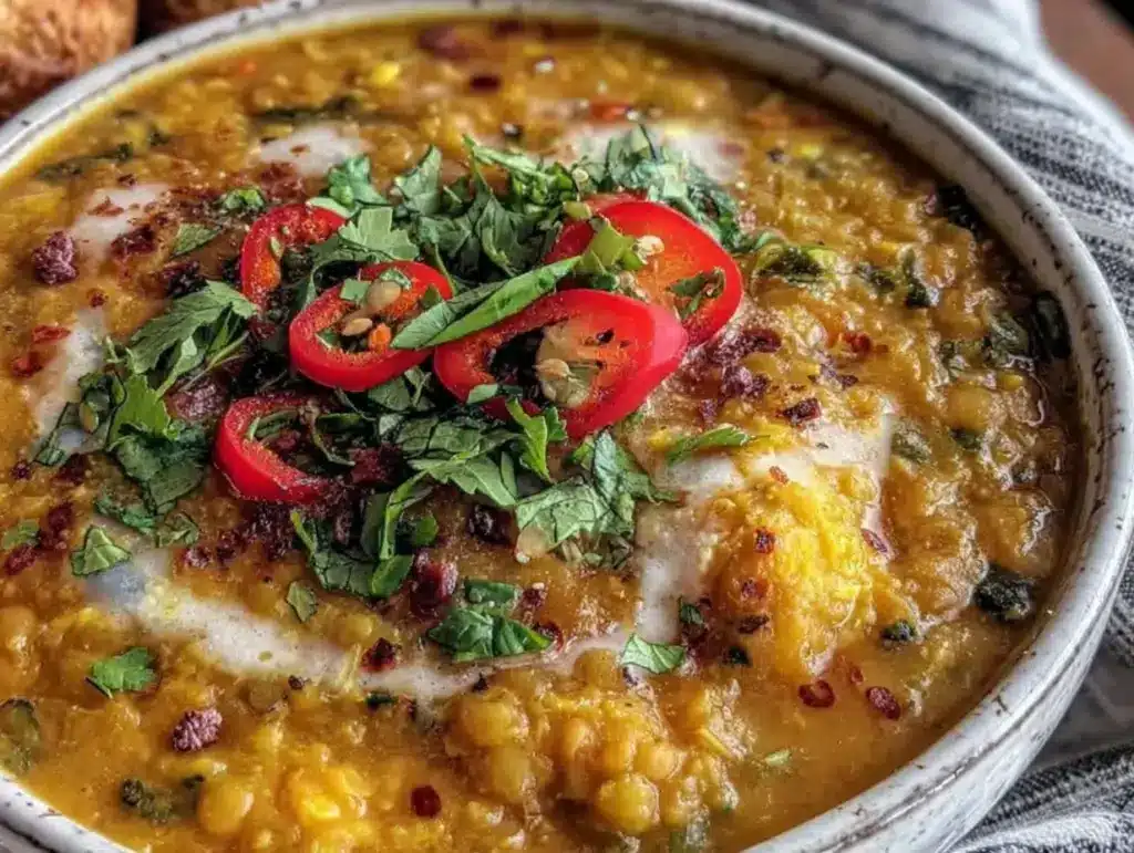 creamy coconut curry lentil soup - featured image