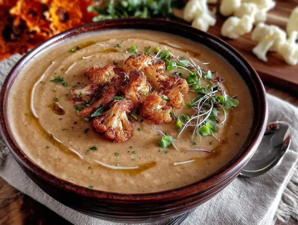 creamy roasted cauliflower soup - featured image