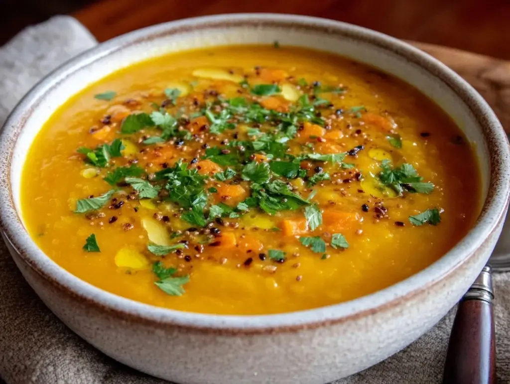 creamy turmeric red lentil soup - featured image