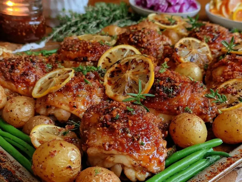 easy crispy sheet pan lemon herb chicken - featured image