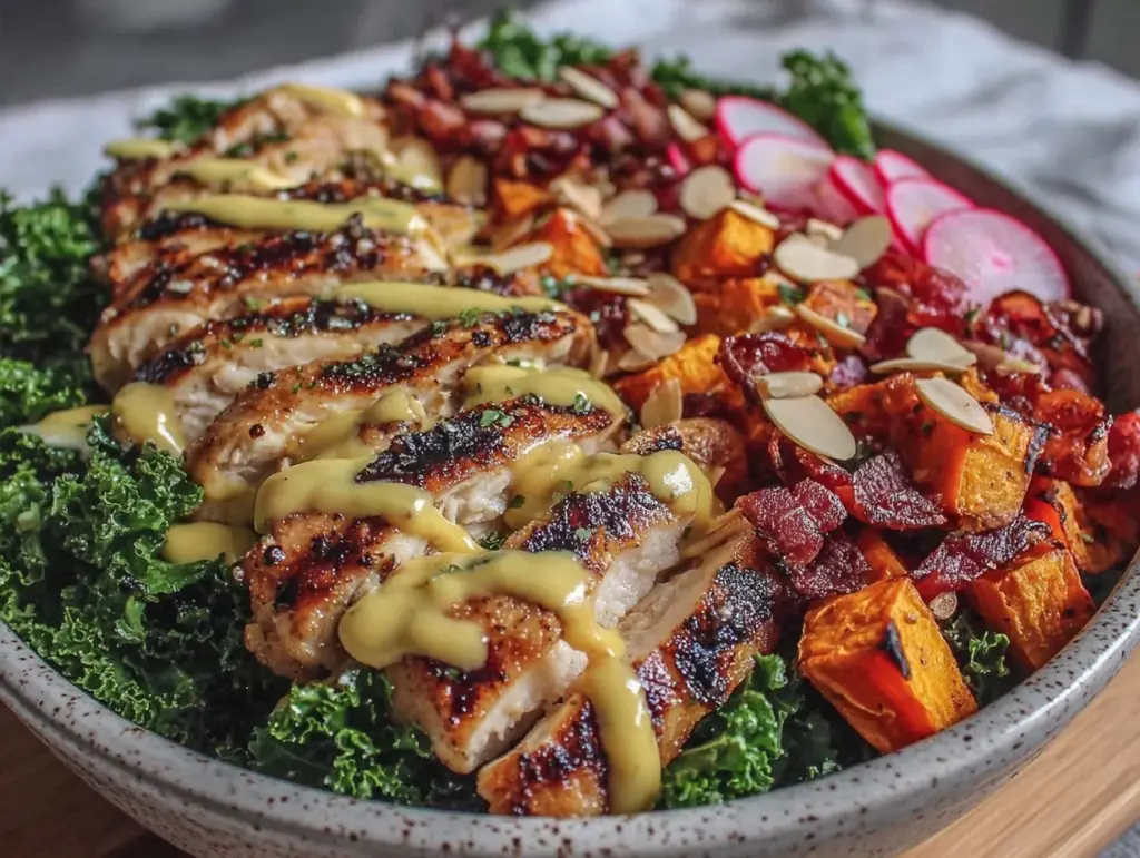 fresh grilled chicken kale salad - featured image