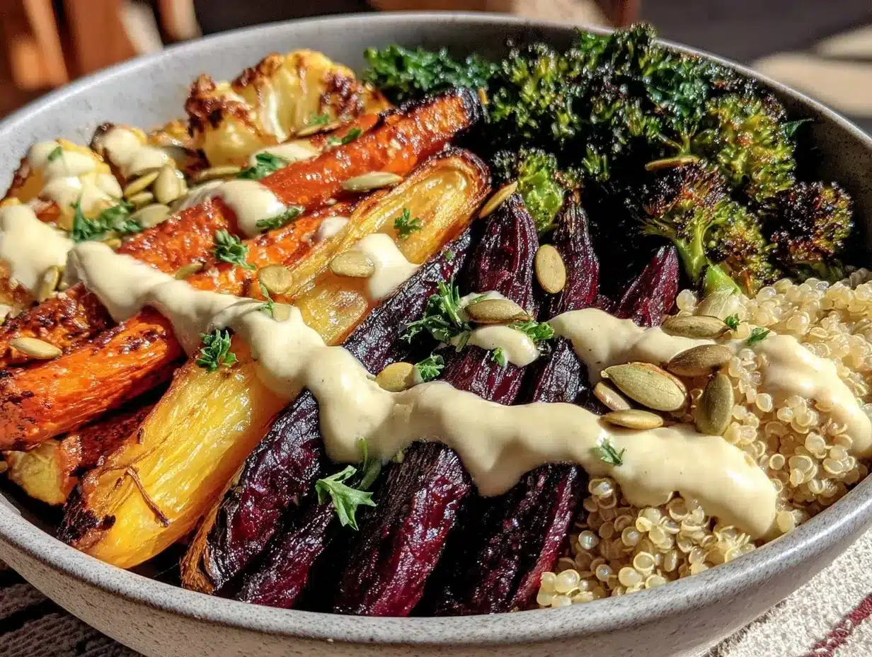 fresh roasted vegetable buddha bowl preparation steps