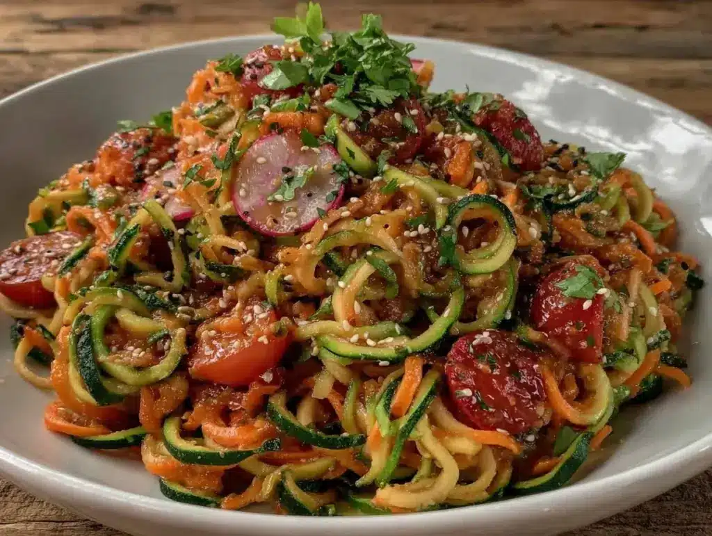 fresh spiralized veggie noodle bowl - featured image