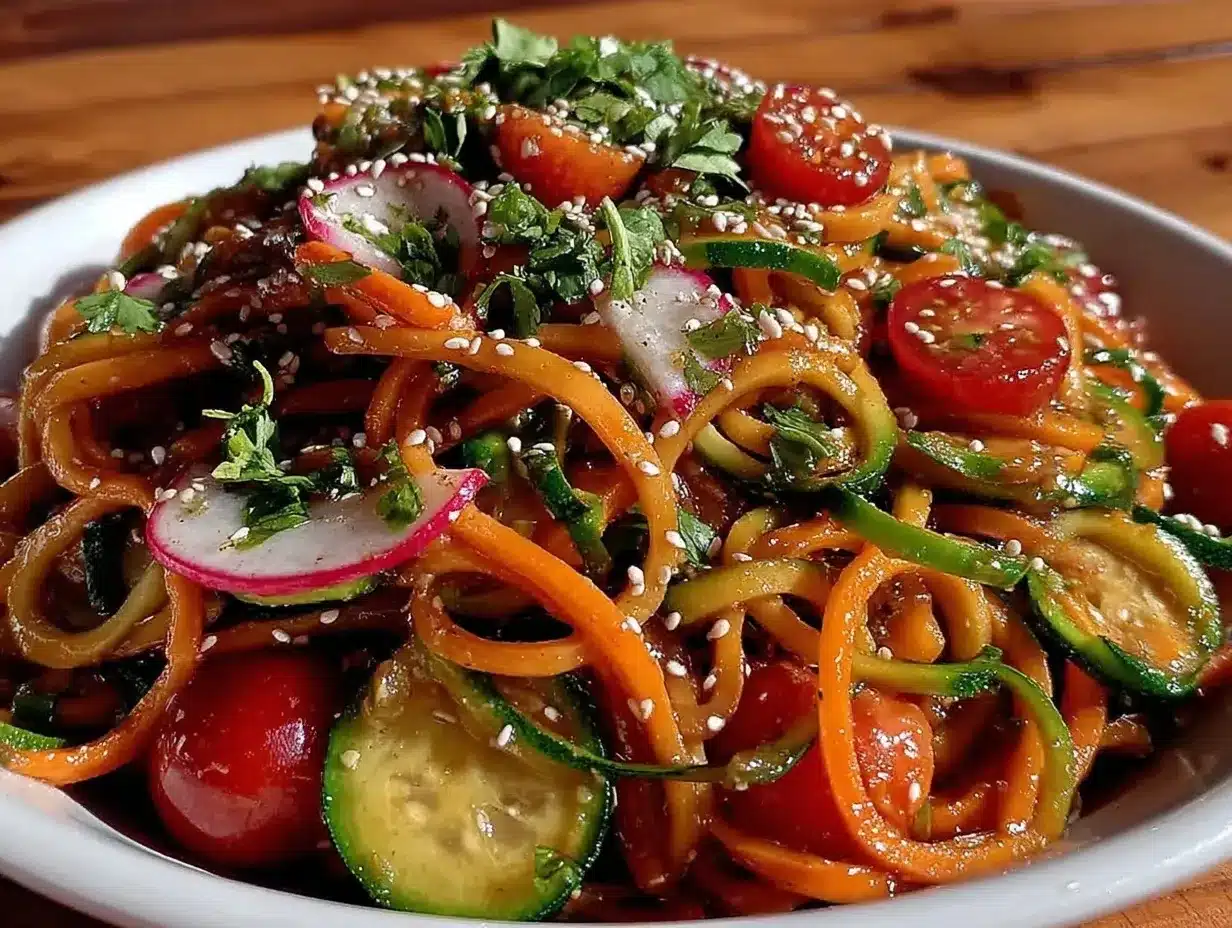 fresh spiralized veggie noodle bowl preparation steps