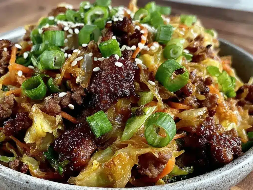 keto egg roll in a bowl - featured image