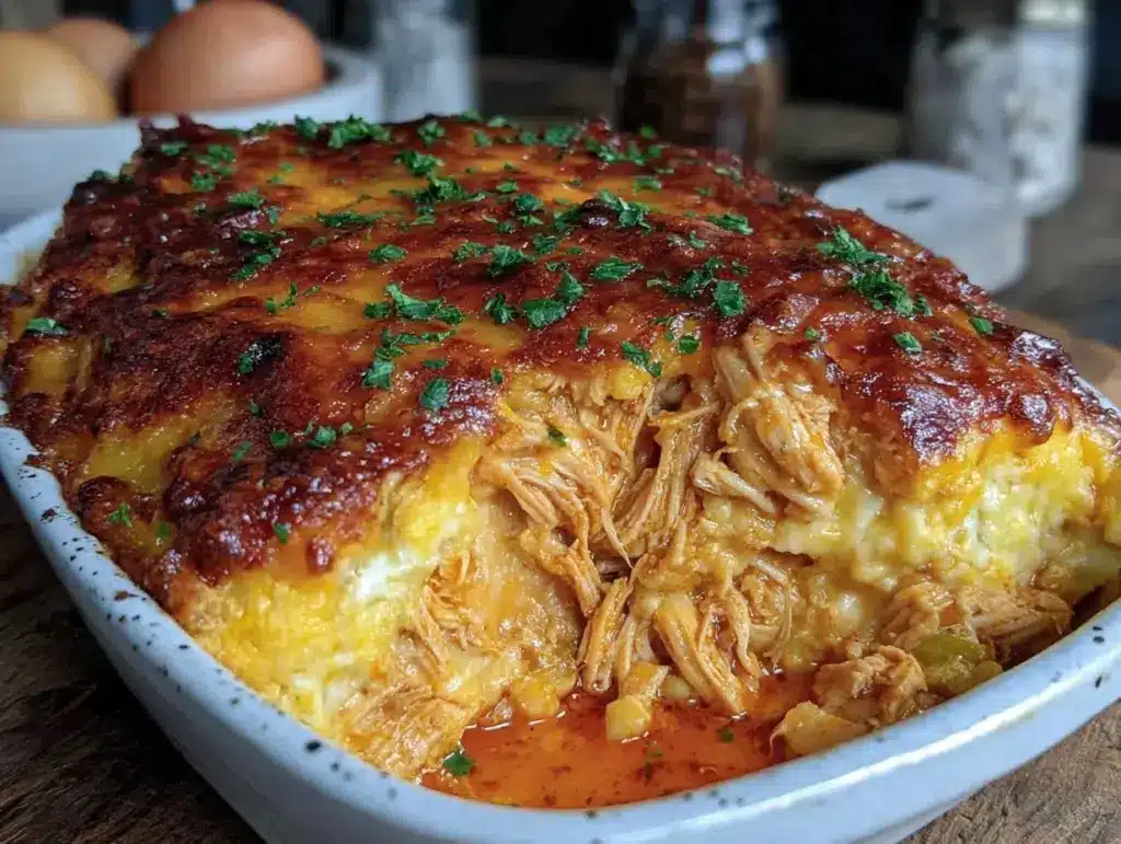 low carb buffalo chicken casserole - featured image