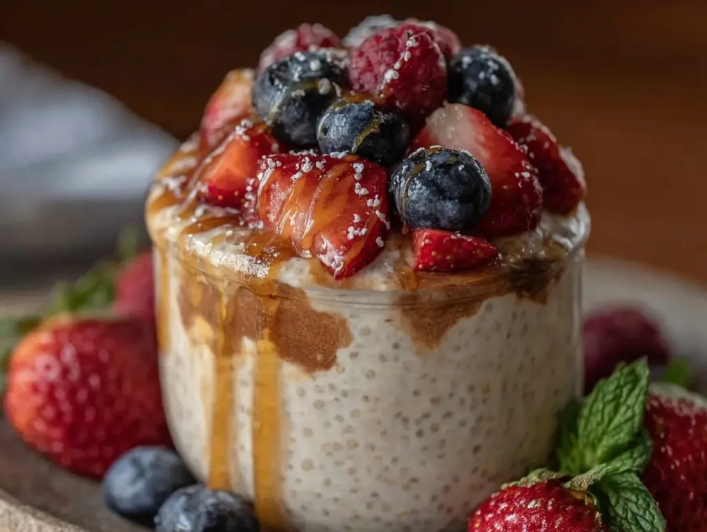 overnight chia pudding with berries - featured image