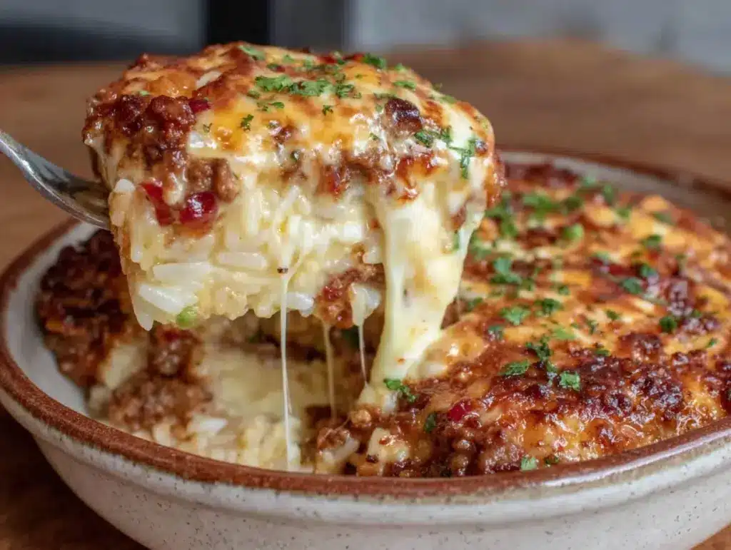 cheesy beef and rice casserole - featured image