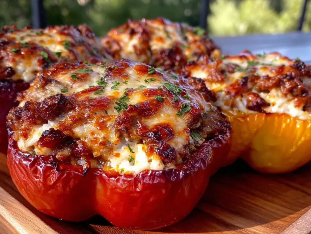 cheesy stuffed bell peppers with beef - featured image