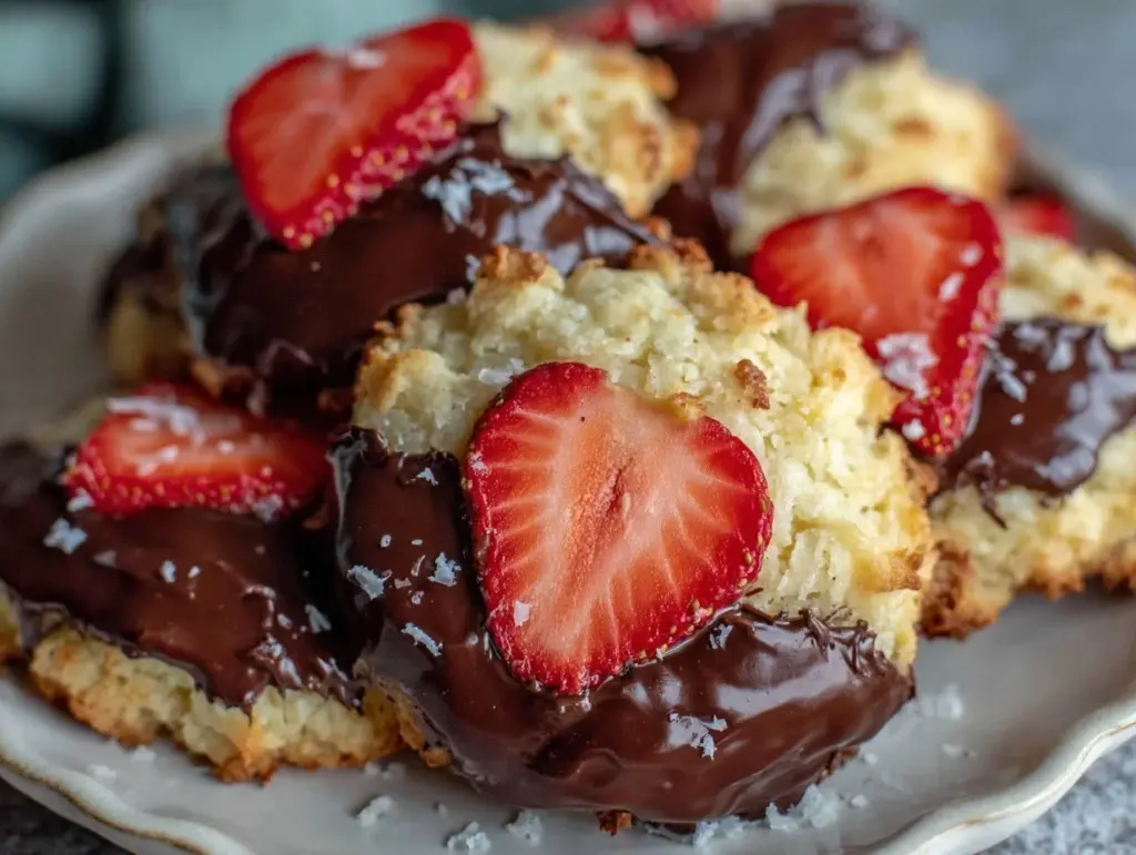 chocolate-dipped strawberry shortbread cookies - featured image
