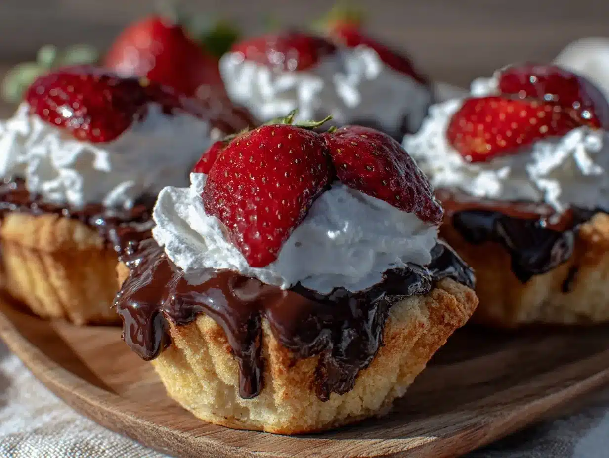 chocolate-dipped strawberry shortcake cups preparation steps