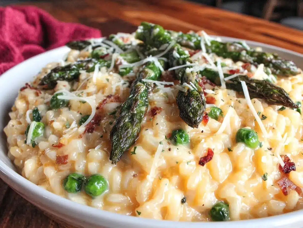 creamy asparagus and pea parmesan risotto preparation steps