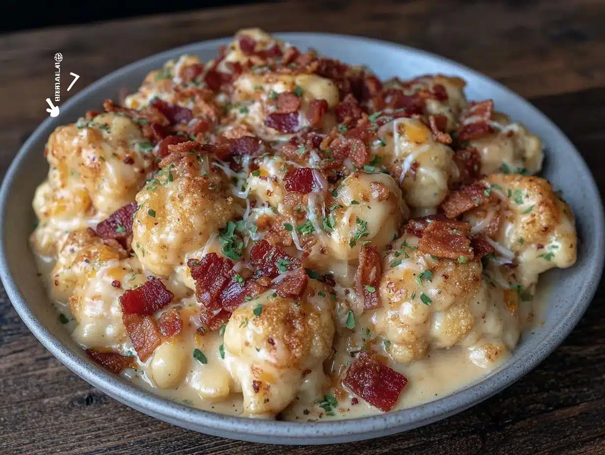 creamy cauliflower mac and cheese with bacon preparation steps