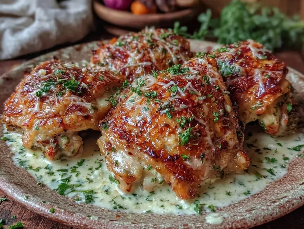 creamy garlic parmesan chicken thighs - featured image