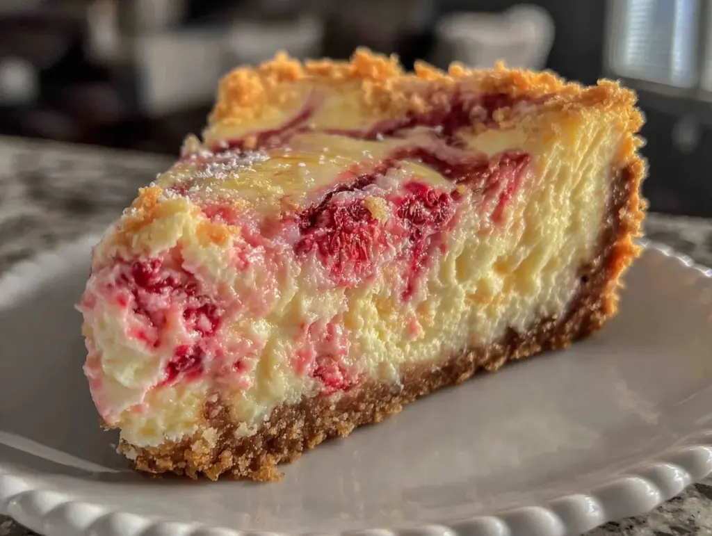 creamy raspberry swirl cheesecake - featured image