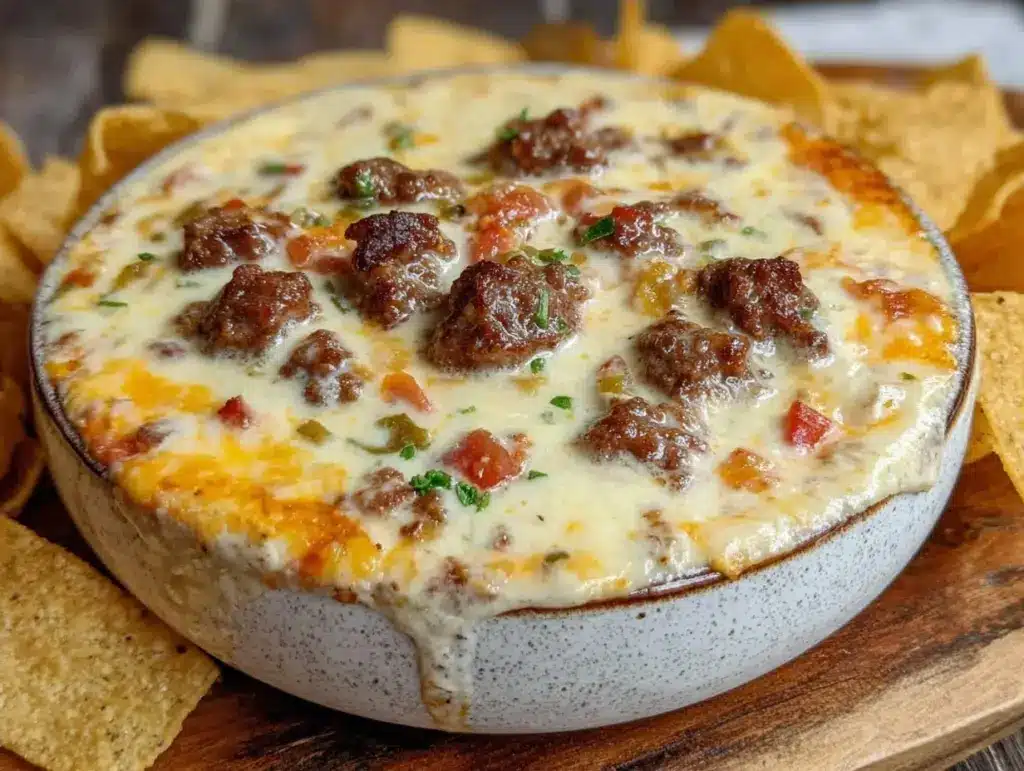 creamy sausage cheese dip - featured image