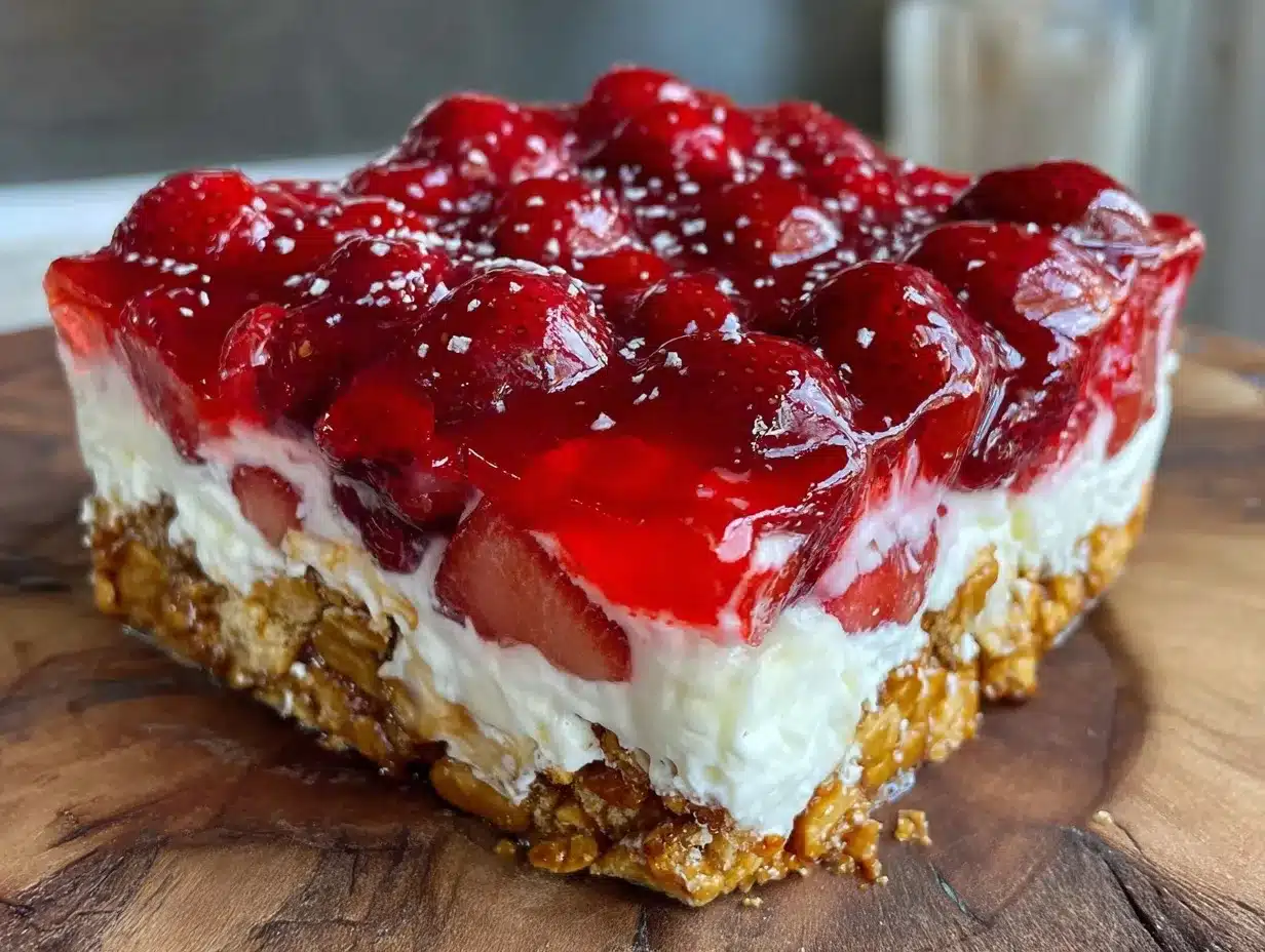 creamy strawberry pretzel salad dessert preparation steps