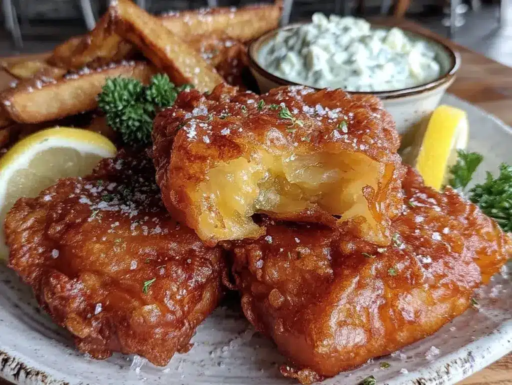 crispy beer battered fish and chips - featured image