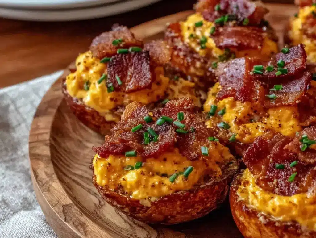 crispy deviled eggs with bacon and chives - featured image