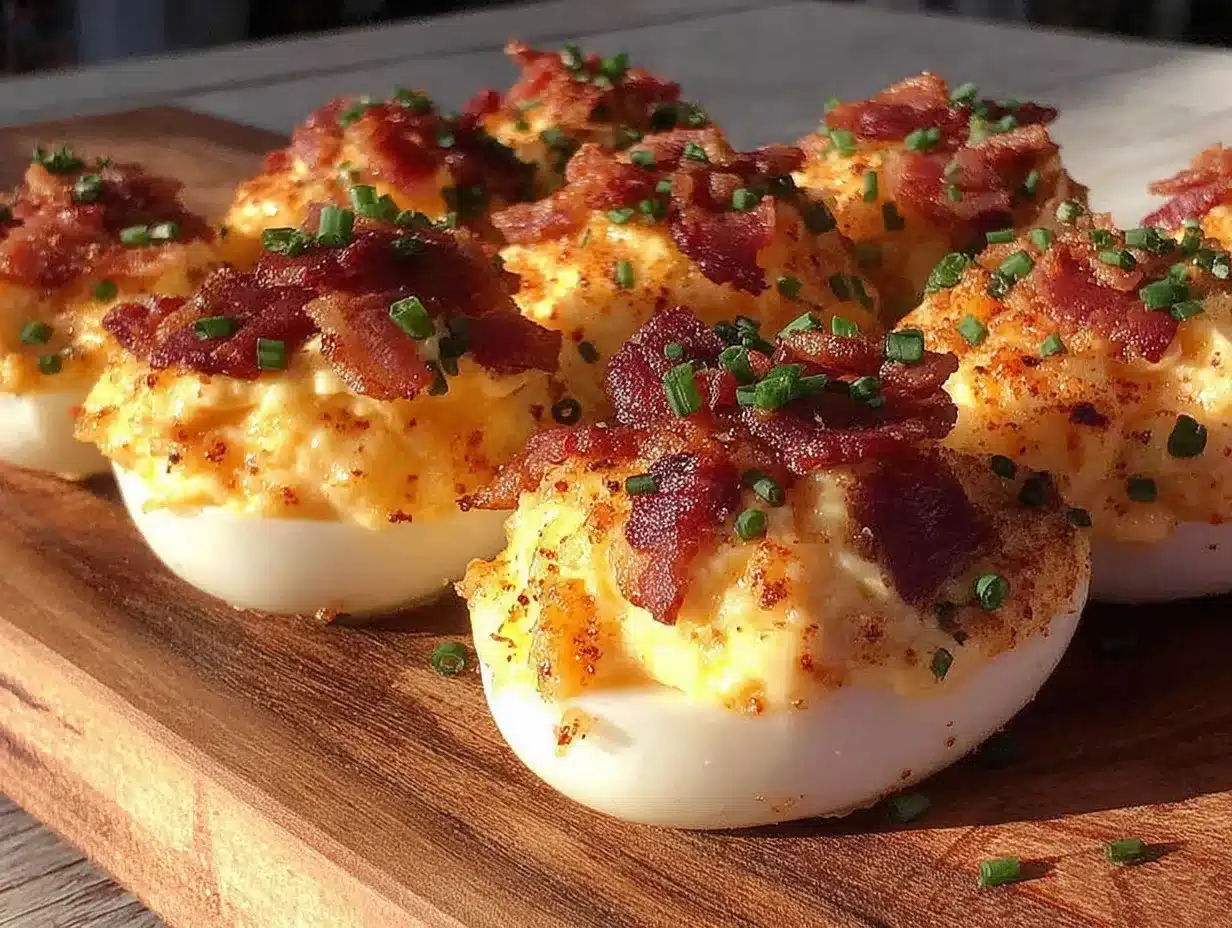 crispy deviled eggs with bacon and chives preparation steps