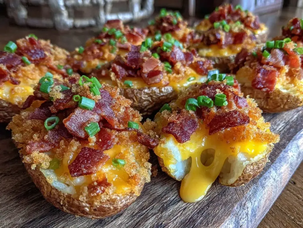 crispy loaded bacon cheddar potato skins - featured image