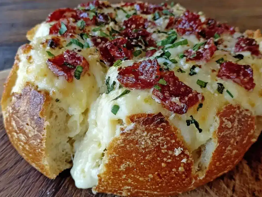 crispy pizza dip in bread bowl - featured image